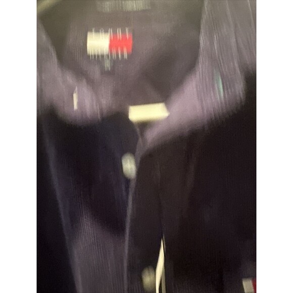VTG Mens Tommy Hilfiger Jeans Corduroy Blue Long Sleeve Shirt Spellout Loop L - Picture 3 of 5
